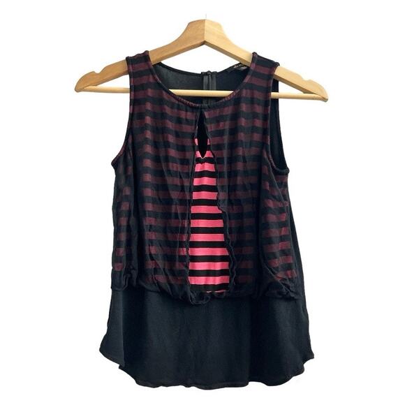 Ella Moss XS Black Pink Striped Blouson Top Blouse Sleeveless Short Length - Picture 1 of 9